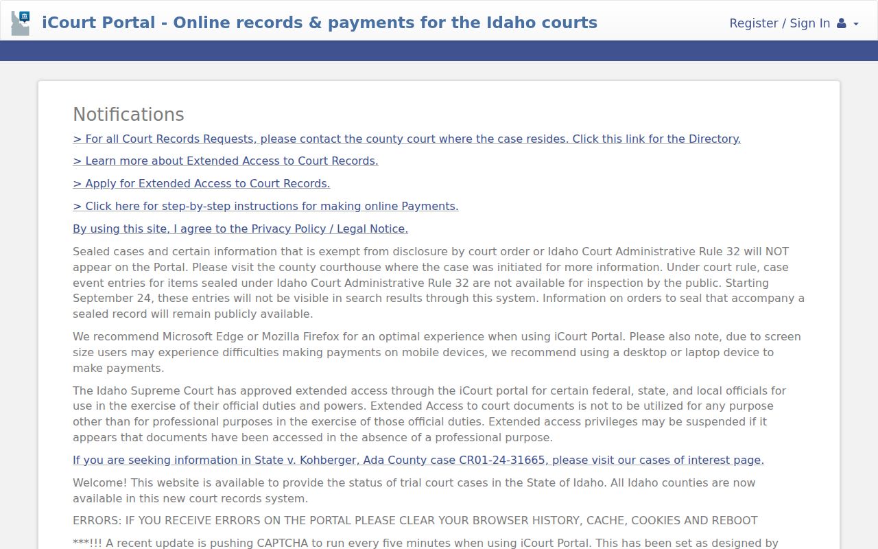 Bear Lake County criminal history iCourt public case search
