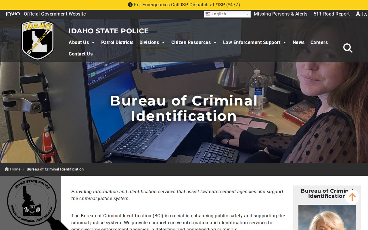 Bear Lake County criminal history Idaho BCI background check page
