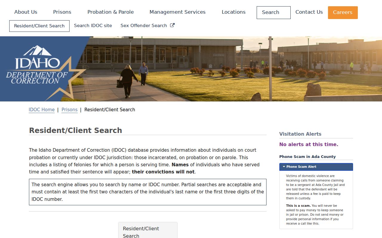 Bear Lake County criminal history IDOC resident and client search