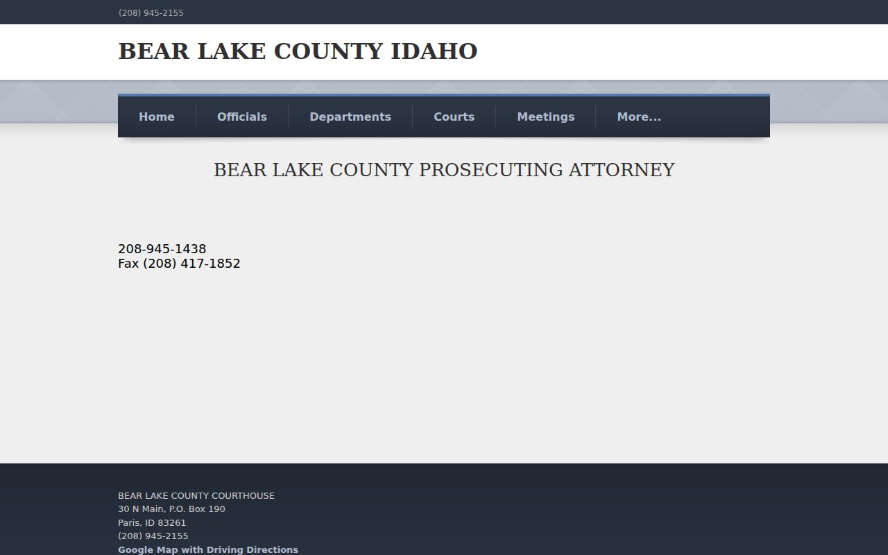 Bear Lake County criminal court prosecuting attorney page