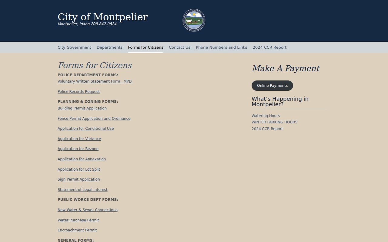 Montpelier criminal records citizen forms