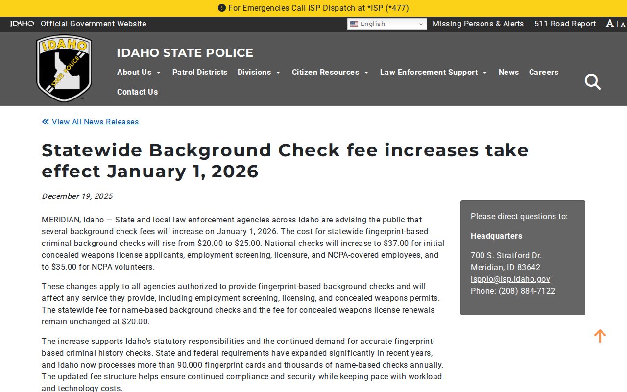 Paris criminal record check Idaho fees